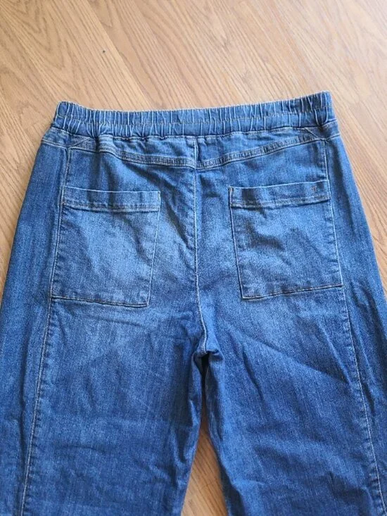 PILCRO ANTHRO IZZIE RELAXED PULL ON BARREL JEANS ELASTIC WAIST CROP DENIM sz L - Picture 6 of 8